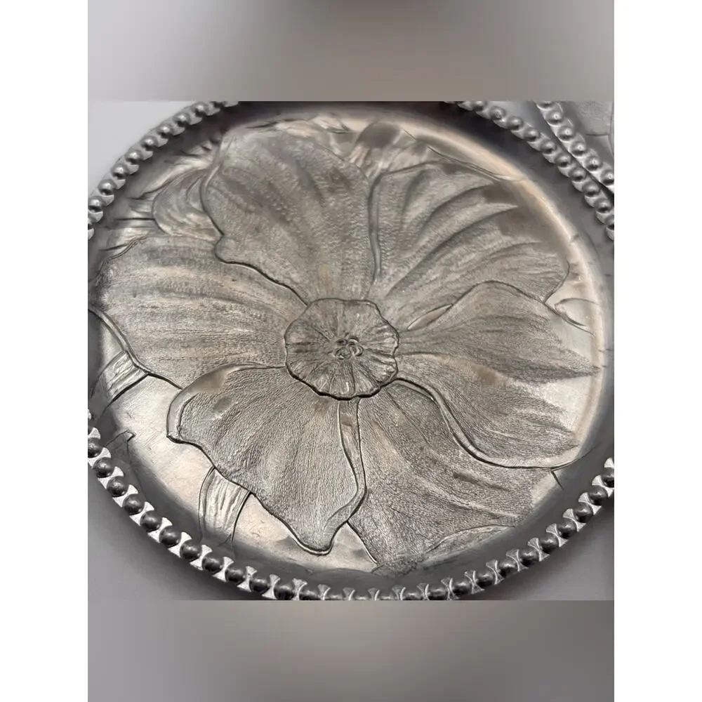 Set of 10 Vintage Floral Embossed Aluminum Metal Drink Coasters